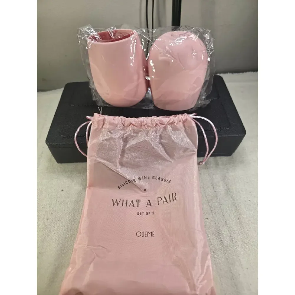 Set Of 2 Pink Odene Silicone Stemless Wine Glasses NEW Retail $20
